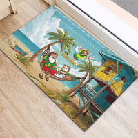 Jamaica Christmas Rubber Doormat with Rasta Santa Snowman Hammock Angel Palm Trees and Tropical Beach Design - Wonder Print Shop