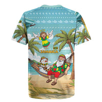 Jamaica Christmas Rugby Jersey with Rasta Santa Snowman Hammock Angel Palm Trees and Tropical Beach Design - Wonder Print Shop