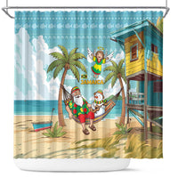 Jamaica Christmas Shower Curtain with Rasta Santa Snowman Hammock Angel Palm Trees and Tropical Beach Design - Wonder Print Shop