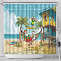Jamaica Christmas Shower Curtain with Rasta Santa Snowman Hammock Angel Palm Trees and Tropical Beach Design - Wonder Print Shop