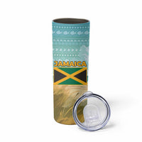 Jamaica Christmas Skinny Tumbler with Rasta Santa Snowman Hammock Angel Palm Trees and Tropical Beach Design - Wonder Print Shop