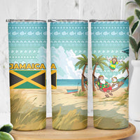 Jamaica Christmas Skinny Tumbler with Rasta Santa Snowman Hammock Angel Palm Trees and Tropical Beach Design - Wonder Print Shop