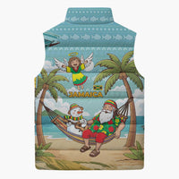 Jamaica Christmas Sleeveless Puffer Jacket with Rasta Santa Snowman Hammock Angel Palm Trees and Tropical Beach Design - Wonder Print Shop