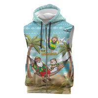 Jamaica Christmas Sleeveless Zip Hoodie with Rasta Santa Snowman Hammock Angel Palm Trees and Tropical Beach Design - Wonder Print Shop