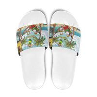 Jamaica Christmas Slide Sandals with Rasta Santa Snowman Hammock Angel Palm Trees and Tropical Beach Design - Wonder Print Shop
