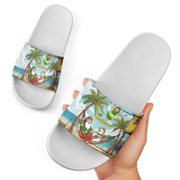 Jamaica Christmas Slide Sandals with Rasta Santa Snowman Hammock Angel Palm Trees and Tropical Beach Design - Wonder Print Shop