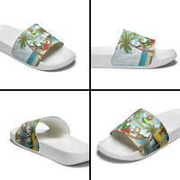 Jamaica Christmas Slide Sandals with Rasta Santa Snowman Hammock Angel Palm Trees and Tropical Beach Design - Wonder Print Shop