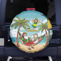 Jamaica Christmas Spare Tire Cover with Rasta Santa Snowman Hammock Angel Palm Trees and Tropical Beach Design - Wonder Print Shop