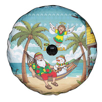 Jamaica Christmas Spare Tire Cover with Rasta Santa Snowman Hammock Angel Palm Trees and Tropical Beach Design - Wonder Print Shop