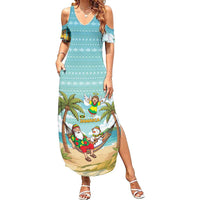 Jamaica Christmas Summer Maxi Dress with Rasta Santa Snowman Hammock Angel Palm Trees and Tropical Beach Design - Wonder Print Shop
