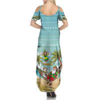 Jamaica Christmas Summer Maxi Dress with Rasta Santa Snowman Hammock Angel Palm Trees and Tropical Beach Design - Wonder Print Shop