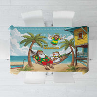 Jamaica Christmas Tablecloth with Rasta Santa Snowman Hammock Angel Palm Trees and Tropical Beach Design - Wonder Print Shop