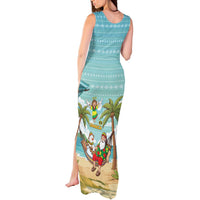 Jamaica Christmas Tank Maxi Dress with Rasta Santa Snowman Hammock Angel Palm Trees and Tropical Beach Design - Wonder Print Shop