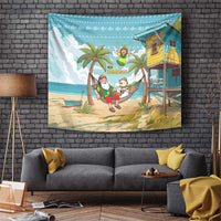 Jamaica Christmas Tapestry with Rasta Santa Snowman Hammock Angel Palm Trees and Tropical Beach Design - Wonder Print Shop