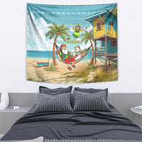 Jamaica Christmas Tapestry with Rasta Santa Snowman Hammock Angel Palm Trees and Tropical Beach Design - Wonder Print Shop