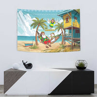 Jamaica Christmas Tapestry with Rasta Santa Snowman Hammock Angel Palm Trees and Tropical Beach Design - Wonder Print Shop