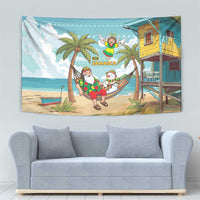Jamaica Christmas Tapestry with Rasta Santa Snowman Hammock Angel Palm Trees and Tropical Beach Design - Wonder Print Shop