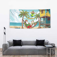 Jamaica Christmas Tapestry with Rasta Santa Snowman Hammock Angel Palm Trees and Tropical Beach Design - Wonder Print Shop