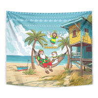 Jamaica Christmas Tapestry with Rasta Santa Snowman Hammock Angel Palm Trees and Tropical Beach Design - Wonder Print Shop