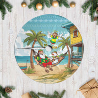 Jamaica Christmas Tree Skirt with Rasta Santa Snowman Hammock Angel Palm Trees and Tropical Beach Design - Wonder Print Shop