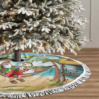 Jamaica Christmas Tree Skirt with Rasta Santa Snowman Hammock Angel Palm Trees and Tropical Beach Design - Wonder Print Shop