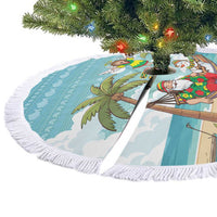 Jamaica Christmas Tree Skirt with Rasta Santa Snowman Hammock Angel Palm Trees and Tropical Beach Design - Wonder Print Shop