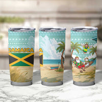 Jamaica Christmas Tumbler Cup with Rasta Santa Snowman Hammock Angel Palm Trees and Tropical Beach Design - Wonder Print Shop