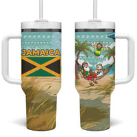 Jamaica Christmas Tumbler With Handle with Rasta Santa Snowman Hammock Angel Palm Trees and Tropical Beach Design - Wonder Print Shop