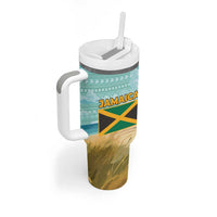 Jamaica Christmas Tumbler With Handle with Rasta Santa Snowman Hammock Angel Palm Trees and Tropical Beach Design - Wonder Print Shop