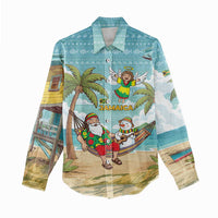 Jamaica Christmas Women Casual Shirt with Rasta Santa Snowman Hammock Angel Palm Trees and Tropical Beach Design - Wonder Print Shop