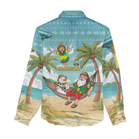 Jamaica Christmas Women Casual Shirt with Rasta Santa Snowman Hammock Angel Palm Trees and Tropical Beach Design - Wonder Print Shop