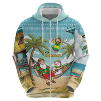 Jamaica Christmas Zip Hoodie with Rasta Santa Snowman Hammock Angel Palm Trees and Tropical Beach Design - Wonder Print Shop