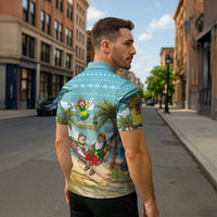Jamaica Christmas Zipper Polo Shirt with Rasta Santa Snowman Hammock Angel Palm Trees and Tropical Beach Design - Wonder Print Shop