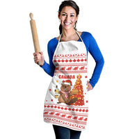 Canada Christmas Apron with Beaver Maple Tree Ice Wine Pie and Red White Knit Pattern Design - Wonder Print Shop
