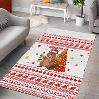 Canada Christmas Area Rug with Beaver Maple Tree Ice Wine Pie and Red White Knit Pattern Design - Wonder Print Shop