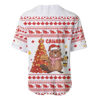 Canada Christmas Baseball Jersey with Beaver Maple Tree Ice Wine Pie and Red White Knit Pattern Design - Wonder Print Shop