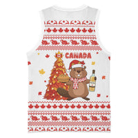 Canada Christmas Basketball Jersey with Beaver Maple Tree Ice Wine Pie and Red White Knit Pattern Design - Wonder Print Shop