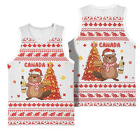 Canada Christmas Basketball Jersey with Beaver Maple Tree Ice Wine Pie and Red White Knit Pattern Design - Wonder Print Shop