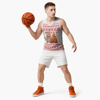 Canada Christmas Basketball Jersey with Beaver Maple Tree Ice Wine Pie and Red White Knit Pattern Design - Wonder Print Shop