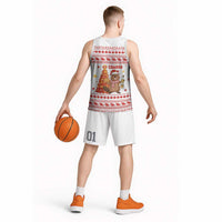 Canada Christmas Basketball Jersey with Beaver Maple Tree Ice Wine Pie and Red White Knit Pattern Design - Wonder Print Shop