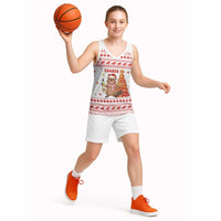 Canada Christmas Basketball Jersey with Beaver Maple Tree Ice Wine Pie and Red White Knit Pattern Design - Wonder Print Shop