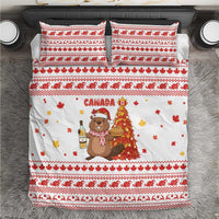Canada Christmas Bedding Set with Beaver Maple Tree Ice Wine Pie and Red White Knit Pattern Design - Wonder Print Shop