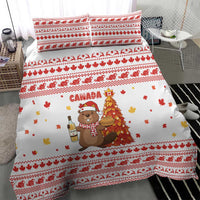 Canada Christmas Bedding Set with Beaver Maple Tree Ice Wine Pie and Red White Knit Pattern Design - Wonder Print Shop