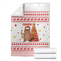 Canada Christmas Blanket with Beaver Maple Tree Ice Wine Pie and Red White Knit Pattern Design - Wonder Print Shop