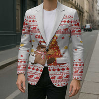 Canada Christmas Blazer with Beaver Maple Tree Ice Wine Pie and Red White Knit Pattern Design - Wonder Print Shop