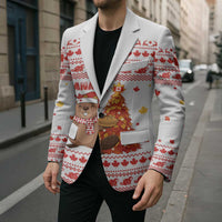 Canada Christmas Blazer with Beaver Maple Tree Ice Wine Pie and Red White Knit Pattern Design - Wonder Print Shop
