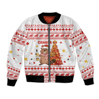 Canada Christmas Bomber Jacket with Beaver Maple Tree Ice Wine Pie and Red White Knit Pattern Design - Wonder Print Shop