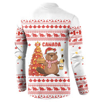 Canada Christmas Button Sweatshirt with Beaver Maple Tree Ice Wine Pie and Red White Knit Pattern Design - Wonder Print Shop