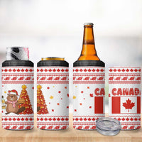 Canada Christmas 4 in 1 Can Cooler Tumbler with Beaver Maple Tree Ice Wine Pie and Red White Knit Pattern Design - Wonder Print Shop