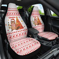 Canada Christmas Car Seat Cover with Beaver Maple Tree Ice Wine Pie and Red White Knit Pattern Design - Wonder Print Shop